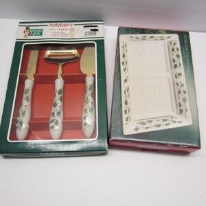 Holly Berry Christams 3PCS Cheese cutter Stainless steel /home holid divid plate